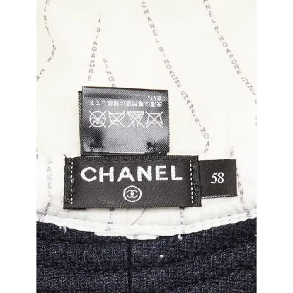 Chanel Navy Blue White Cotton Interlocking CC Hat 58 sz